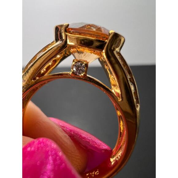 Champagne and white CZ gold over sterling ring size 8 - Picture 9 of 11